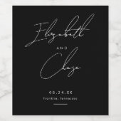 黒モダン字スタイリッシュ結婚名 ワインラベル (シングルラベル)