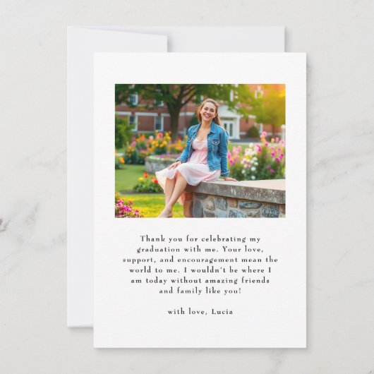 黒モダン字タイポグラフィ写真卒業 サンキューカード (裏面)