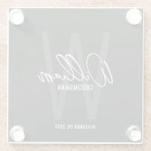 黒モダン字パーソナライズされたグロムスマンの名前 ガラスコースター (裏面)