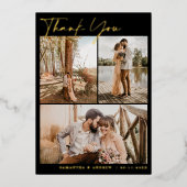 黒モダン字6枚の写結婚真 箔招待状 (正面)