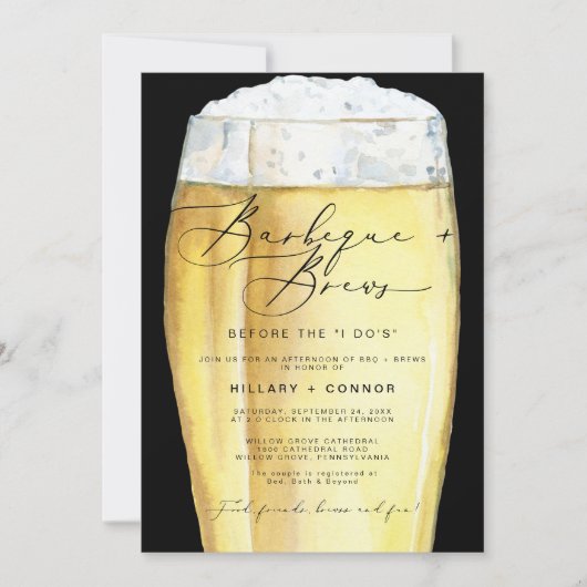 黒モダン字BBQとBrews 招待状 (正面)