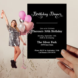 黒モダン宝石トーンエレガント誕生日ディナー 招待状