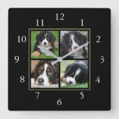 黒モダン家族カスタム写真コラージュ スクエア壁時計 (正面)
