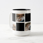 黒モダン市松模様に家族の写真コラージュ ツートーンマグカップ (正面左)