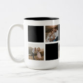 黒モダン市松模様に家族の写真コラージュ ツートーンマグカップ (左)