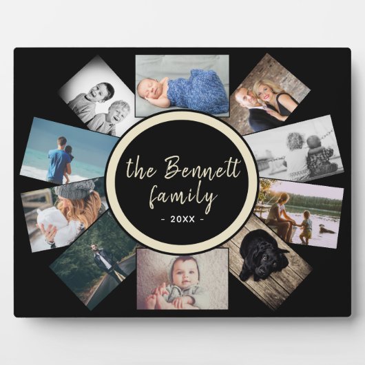黒モダン年1回家族の記念撮影コラージュ フォトプラーク (正面)