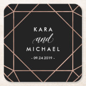 黒モダン幾何ダイヤ結婚モンド スクエアペーパーコースター (正面)