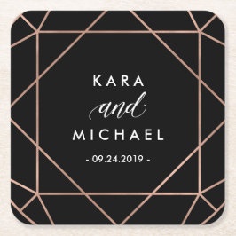 黒モダン幾何ダイヤ結婚モンド スクエアペーパーコースター