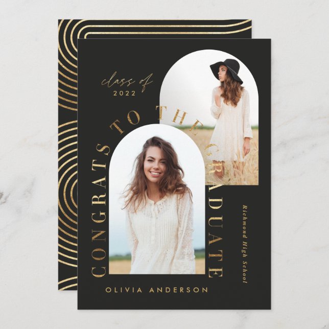 黒モダン幾何数々の写真アーチ卒業 (正面/裏面)