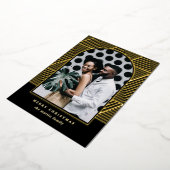 黒モダン幾何模様フォトクリスマス 箔シーズンカード (回転した状態)