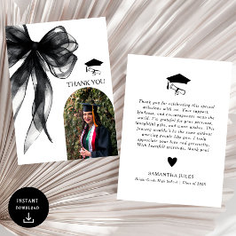 黒モダン弓の卒業写真 サンキューカード