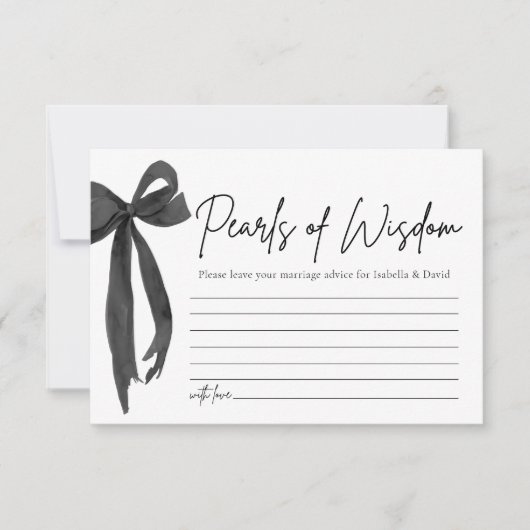 黒モダン弓の真珠の知恵ブライダルシャワー 招待状 (正面)