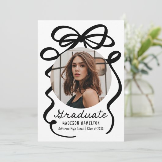 黒モダン弓エレガント2写真卒業 案内状 (スタンド正面)