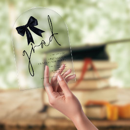 黒モダン弓スクリプトグラード卒業アーチ アクリル招待状