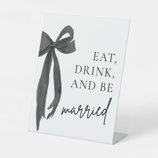 黒モダン弓食べ飲みとBe結婚した Sign 台座サイン (正面)