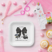 黒モダン弓Sheそれをした紙スクエアプレート ペーパープレート (パーティー)