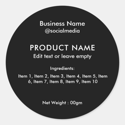 黒モダン成分製品ラベル ラウンドシール (正面)