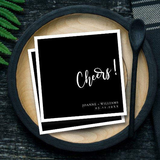 黒モダン手エレガントレタリング応援結婚ズ スタンダードカクテルナプキン