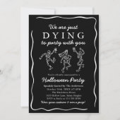 黒モダン手描きスケルトンハローウィンパーティ 招待状 (正面)