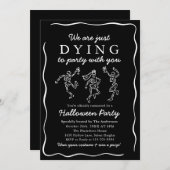 黒モダン手描きスケルトンハローウィンパーティ 招待状 (正面/裏面)