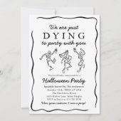 黒モダン手描きスケルトンハローウィンパーティ 招待状 (正面)