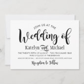 黒モダン手書きスクリプ結婚ト 招待状 (正面)