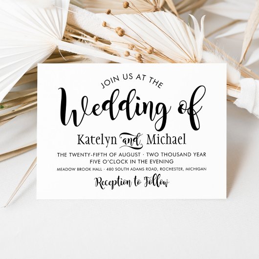 黒モダン手書きスクリプ結婚ト 招待状