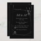黒モダン抽象芸術シルバーラインアート結婚ズ 招待状 (正面/裏面)