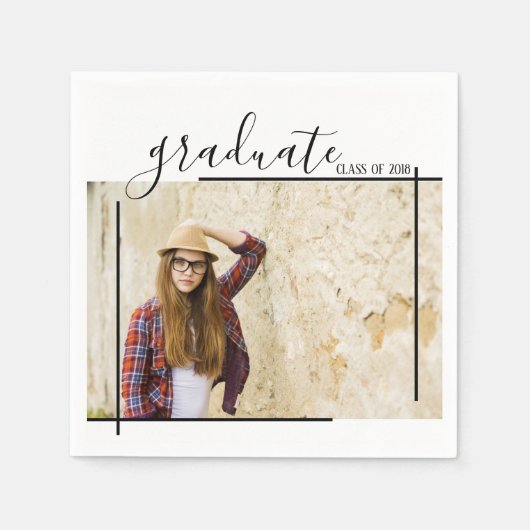 黒モダン抽象芸術卒業写真ナプキンス スタンダードカクテルナプキン (正面)