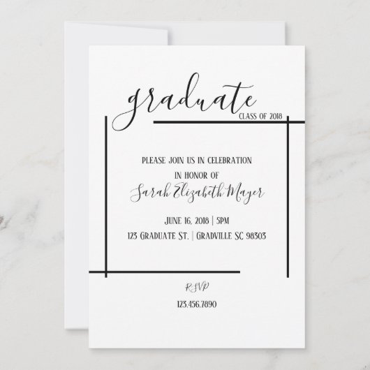 黒モダン抽象芸術卒業写真招待状 招待状 (裏面)