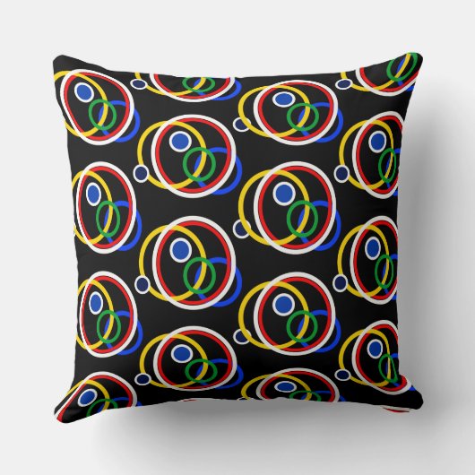 黒モダン数々の色の抽象芸術円 クッション (裏面)