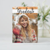 黒モダン文字のエレガント写真卒業 招待状 (スタンド正面)