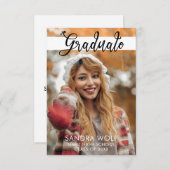 黒モダン文字のエレガント写真卒業 招待状 (正面/裏面)