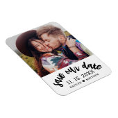 黒モダン文字の写真結婚の日付 マグネット (右側)