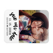 黒モダン文字の写真結婚の日付 マグネット (横)