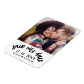 黒モダン文字の写真結婚の日付 マグネット (左側)