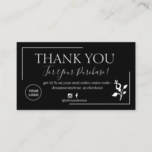 黒モダン文字の注文感謝していユービジネスカード 名刺 (正面)