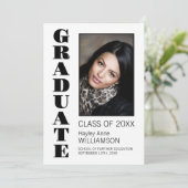 黒モダン文字カスタム写真卒業 案内状 (スタンド正面)