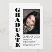 黒モダン文字カスタム写真卒業 案内状 (正面/裏面)