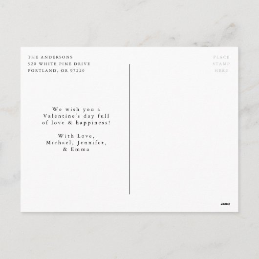 黒モダン文字バレンタインデーの写真 シーズンポストカード (裏面)