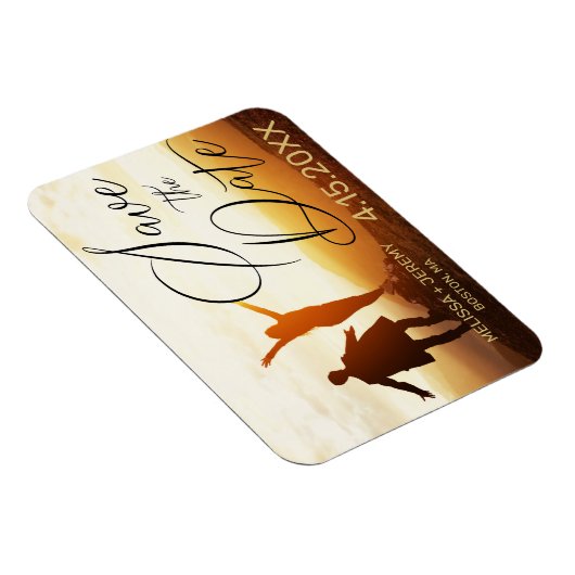 黒モダン文字フォトウェディング日付を保存 マグネット (右側)