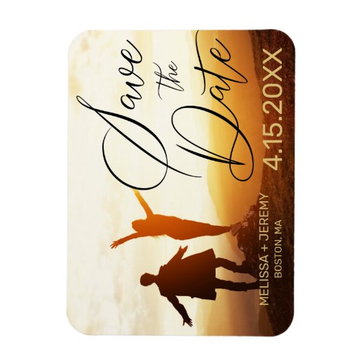 黒モダン文字フォトウェディング日付を保存 マグネット (縦)