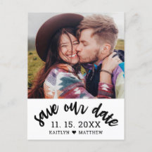 黒モダン文字フォトウェディング日付を保存