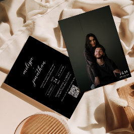 黒モダン文字フォトモノグラムQRコード結婚s 招待状