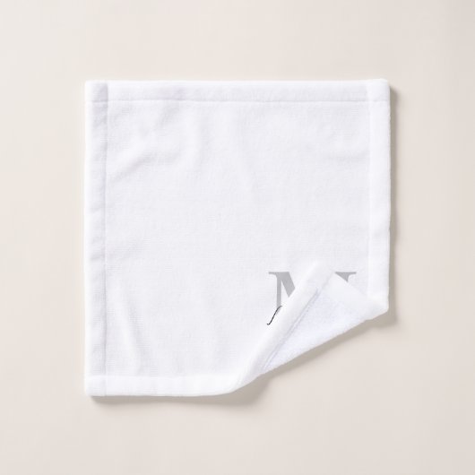 黒モダン文字ホワイトグレーイニシャルモノグラム バスタオルセット (ウォッシュタオル)