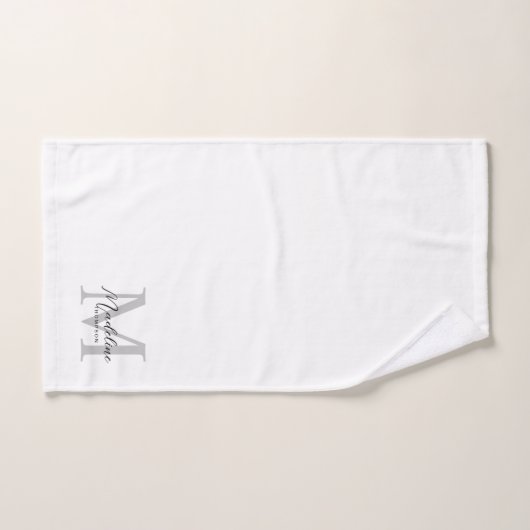 黒モダン文字ホワイトグレーイニシャルモノグラム バスタオルセット (ハンドタオル)