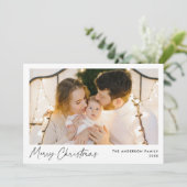 黒モダン文字メリークリスマスフォト シーズンカード (スタンド正面)