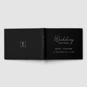 黒モダン文字モノグラム結婚クレスト ゲストブック (全面)
