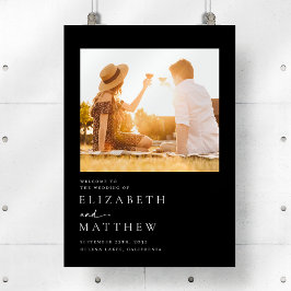 黒モダン文字写真の結婚ウェルカムサイン ポスター
