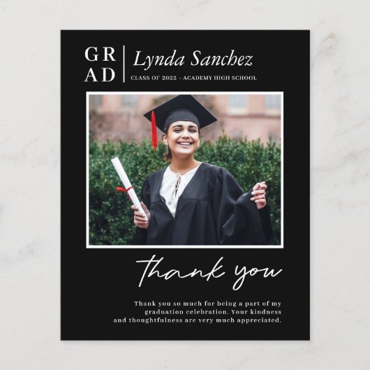 黒モダン文字写真卒業ありがとう (正面)